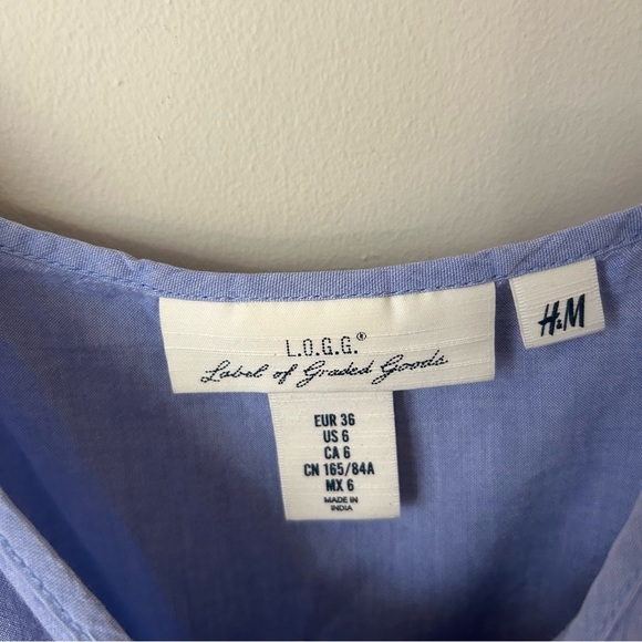 H&M Blue Button Down Sleeveless Spaghetti Strap Pocket Sundress Mini Size 6 - Picture 3 of 7